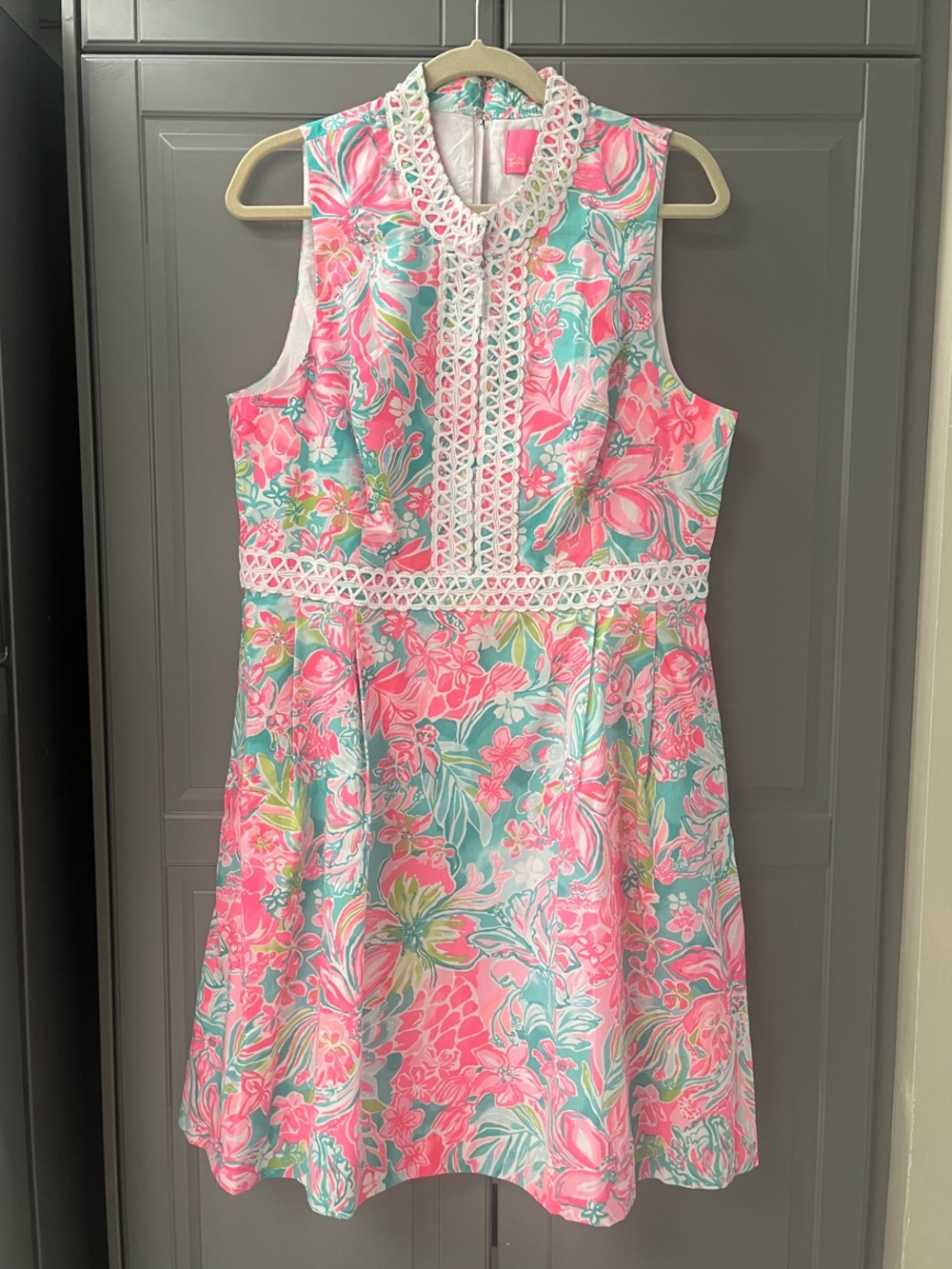 Lilly Pulitzer Floral Sleeveless Lace-Trim Dress - Pink & Aqua